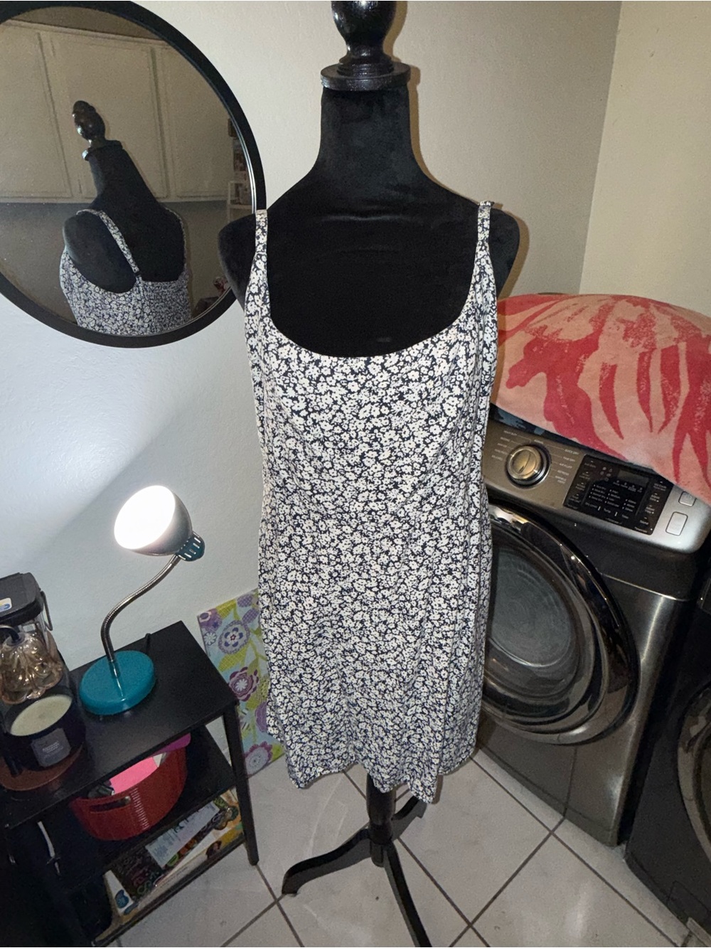 Old Navy Navy and White Floral Scoop Neck Slip Dress